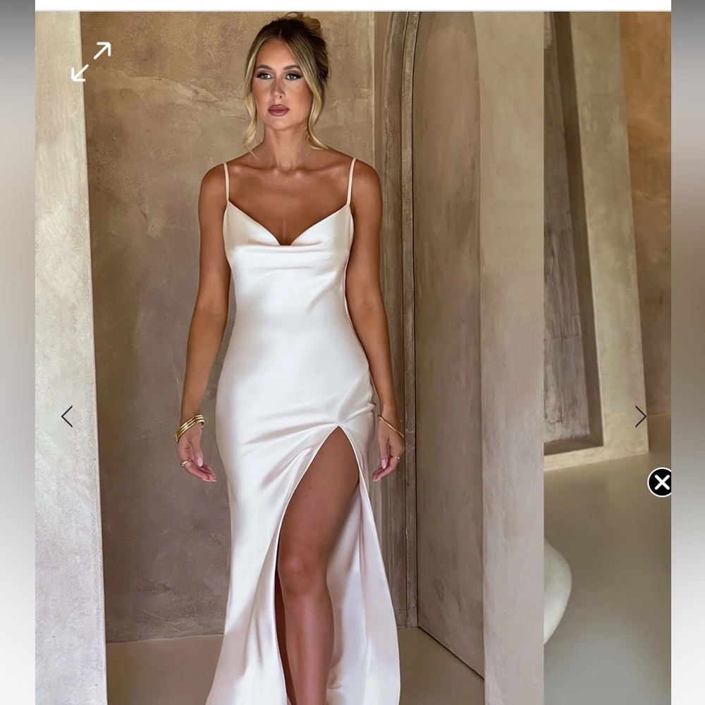 Satin ivory low back dress with slit